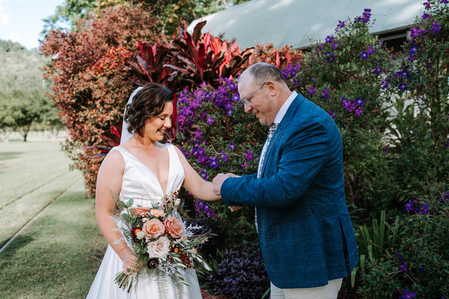 Bec and Cam celebrating their wedding at The Rocks Yandina on the Sunshine Coast
