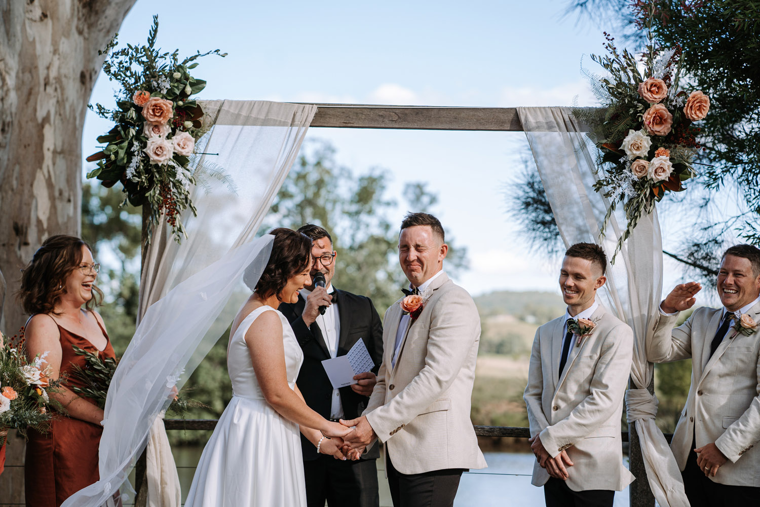 Bec and Cam celebrating their wedding at The Rocks Yandina on the Sunshine Coast