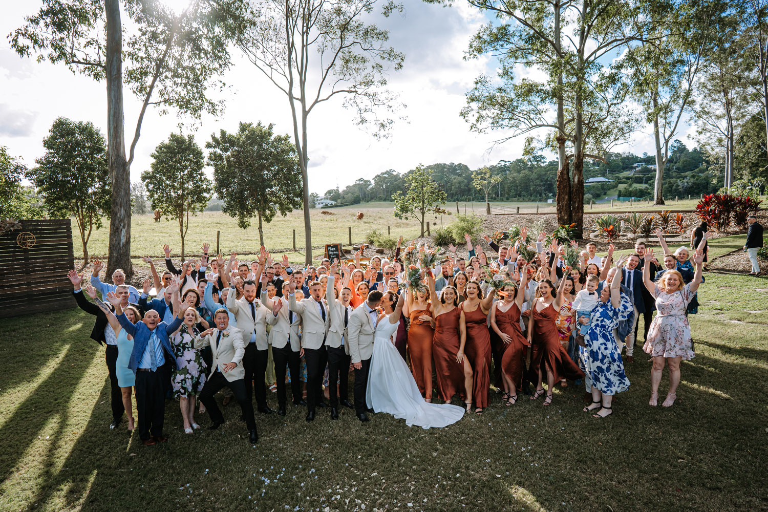 Bec and Cam celebrating their wedding at The Rocks Yandina on the Sunshine Coast