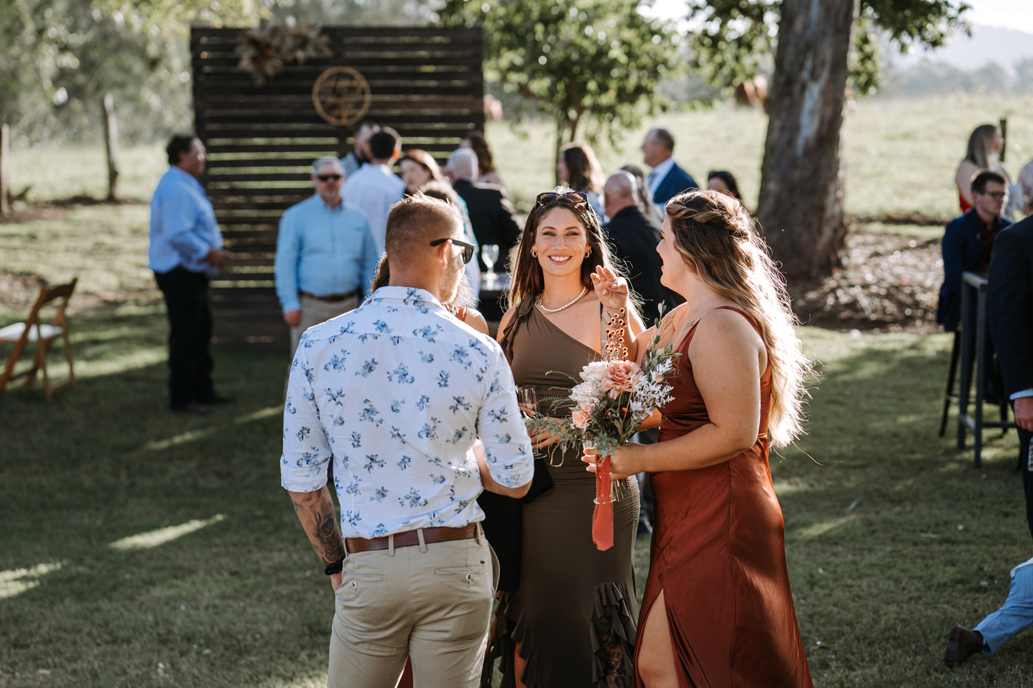 Bec and Cam celebrating their wedding at The Rocks Yandina on the Sunshine Coast